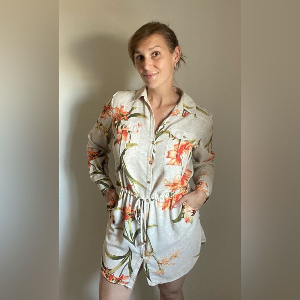 Chico’s Tunic Top Button Down Tropical Floral Mini Dress 1
